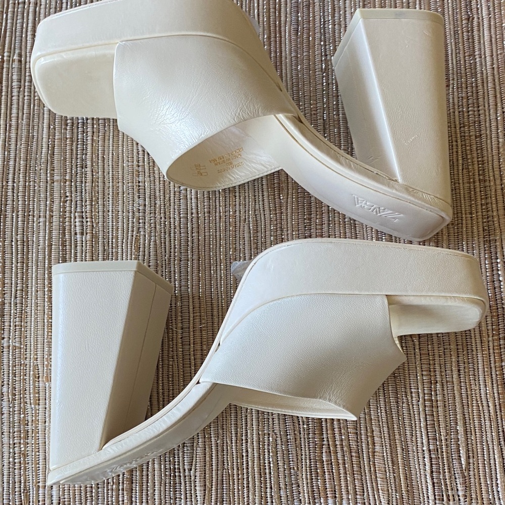 Copy Zara Leather Airfit Insole Heel Sandal Mule Platform 39/8-8.5 Bloggers